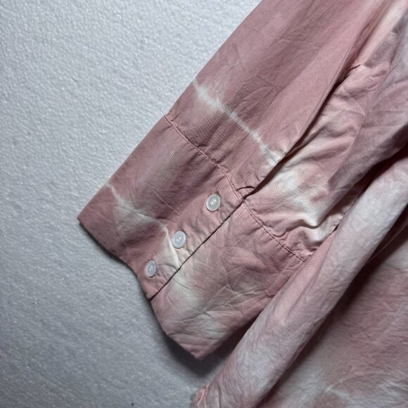 Zara Womens Sz Small Pink Tie Dye Raw Hem Oversized Button Front Long Sleeve Top - Picture 9 of 10